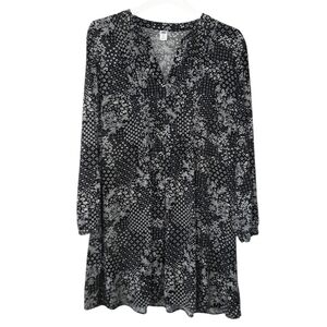 Old Navy Black White Floral Shift Dress Long Sleeve Popover Womens Size XL